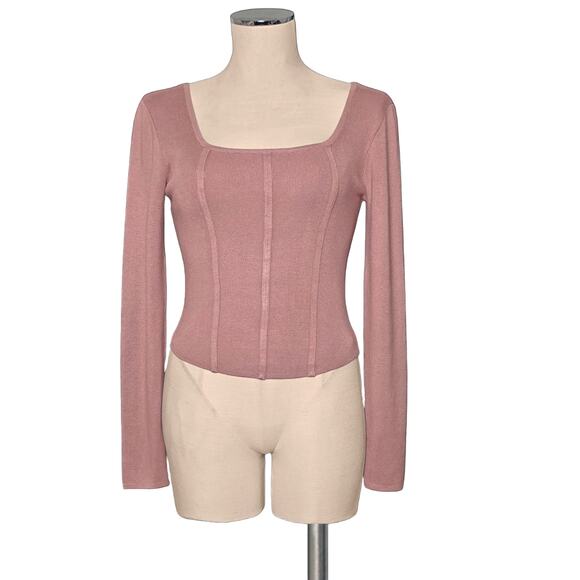 HIPPIE ROSE Bodycon Dusty Rose Gold Pink Knit Sweater Top NEW M - Picture 1 of 4